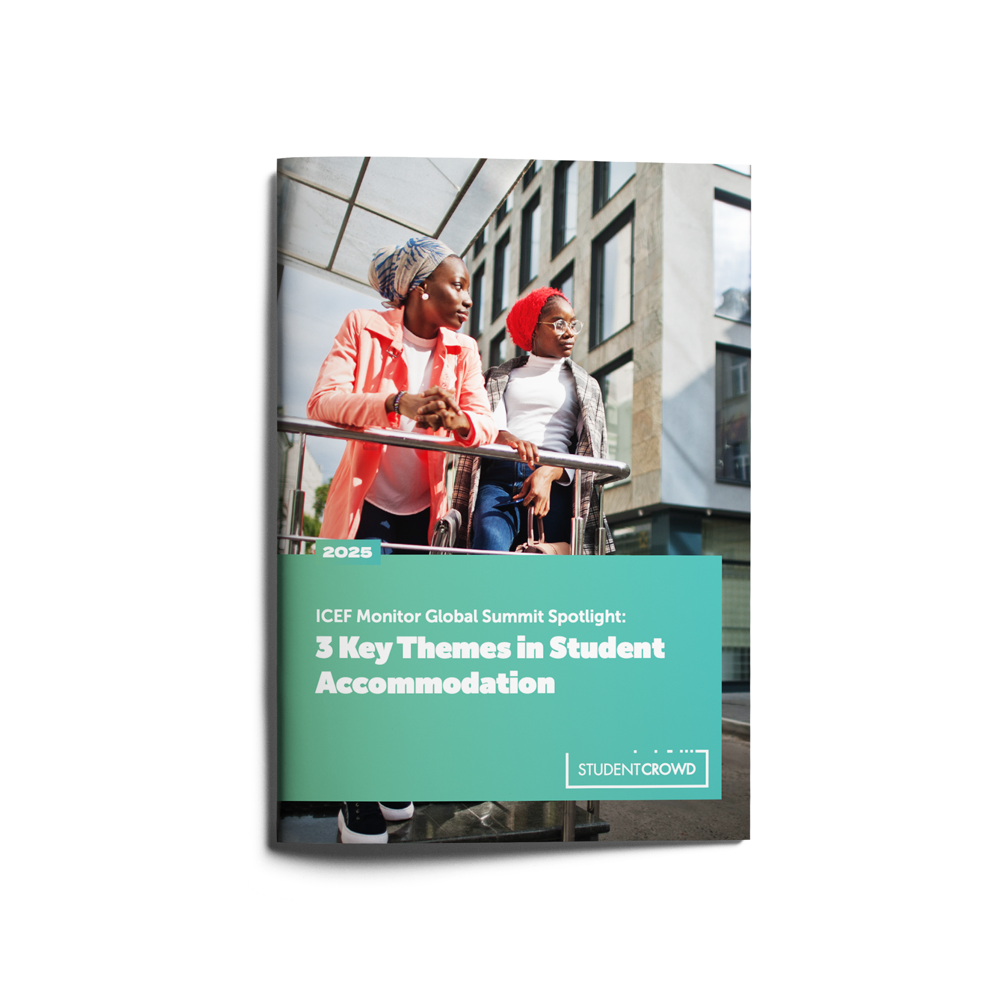  Report cover titled '3 Key Themes in Student Accommodation' features an image of two students outside a PBSA building