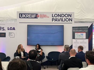 StudentCrowd Director of Strategic Partnerships, Tuely Robins, and Senior Director at CBRE, Riah Patel, deliver a session on why PBSA is London’s hottest asset class for investors at the London Pavilion at UKREiiF, May 2025